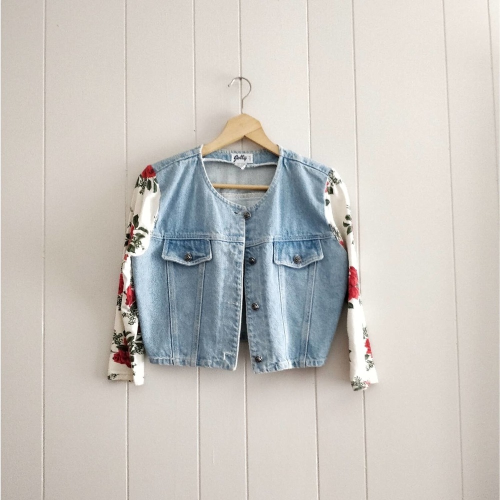 VTG 90's Floral Sleeve Denim Jacket